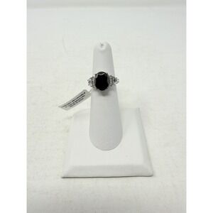 Shop LC Black Shungite/Zircon Size 5 Ring in Platinum Over Sterling Silver 5537